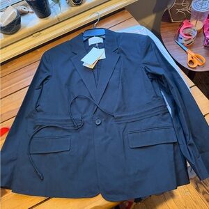 Ulla Johnson Marisol Cotton Drawstring-Waist Blazer with Flap Pockets NWT Noir